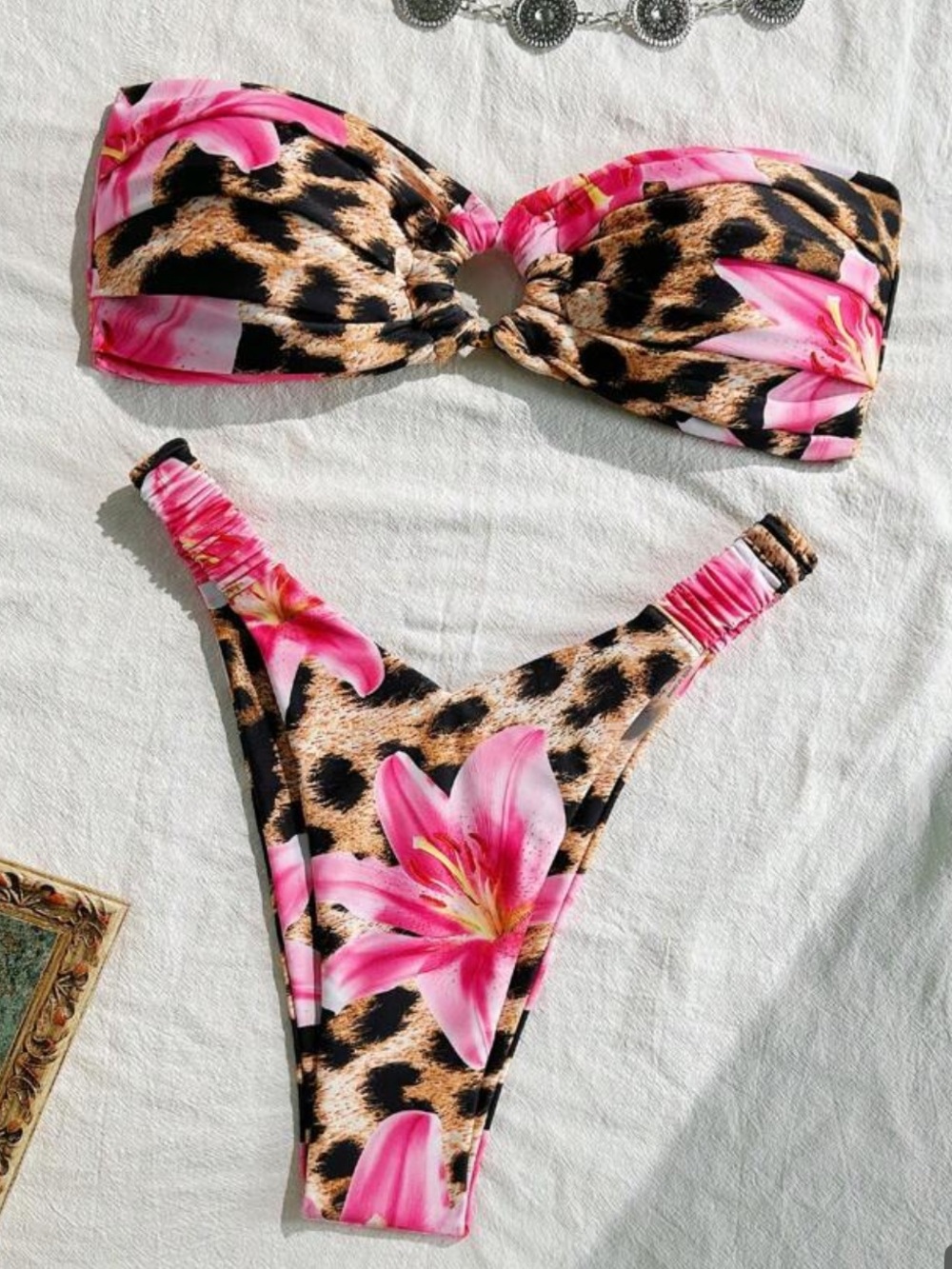 Tube Holiday Leopard Flower Pattern Tight Casual Elegant Two Pieces